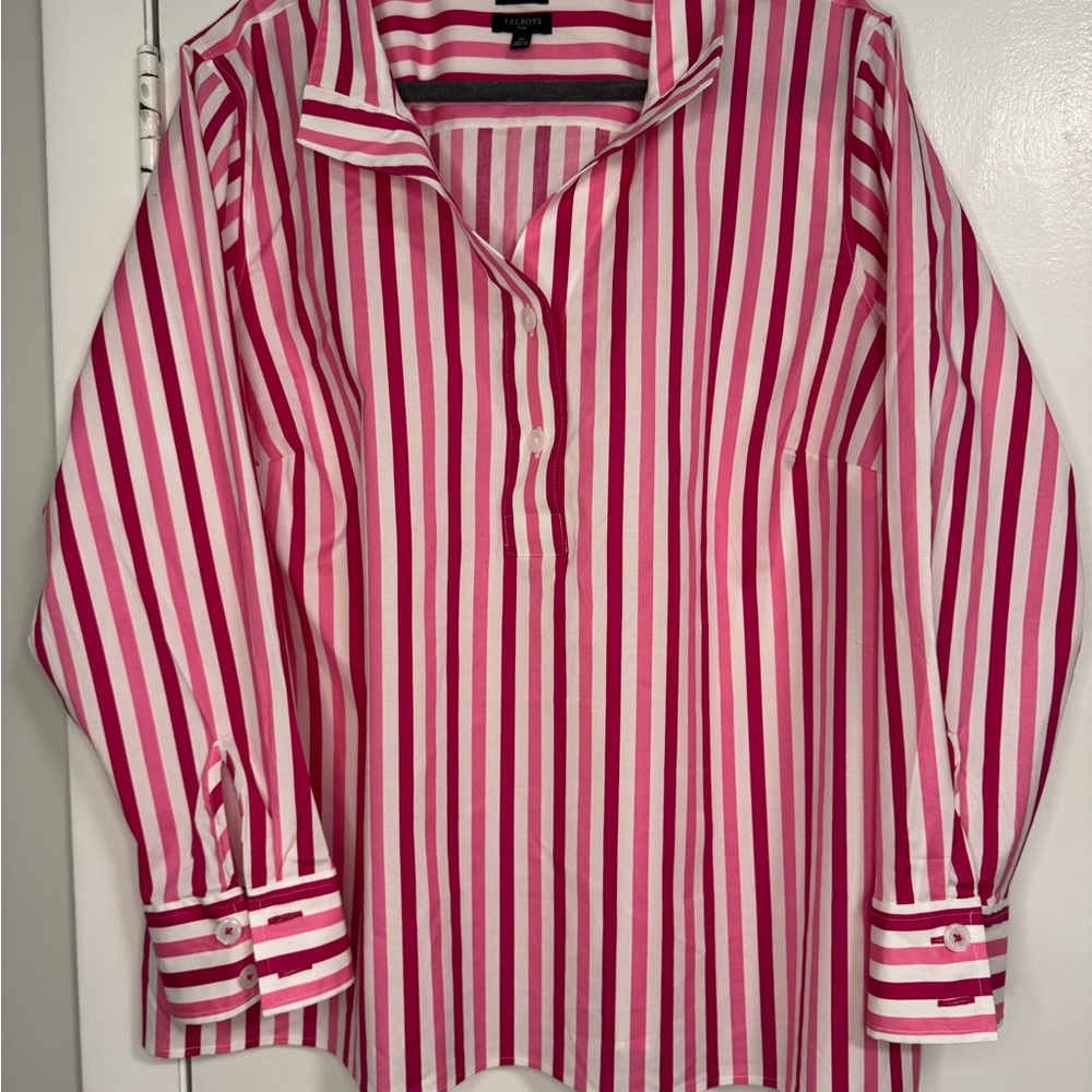 Talbots Pink and White Striped Button Down Shirt
